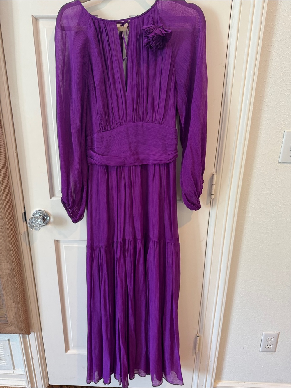 ba&sh Purple Long Sleeve Maxi Dress with Waist Detail
